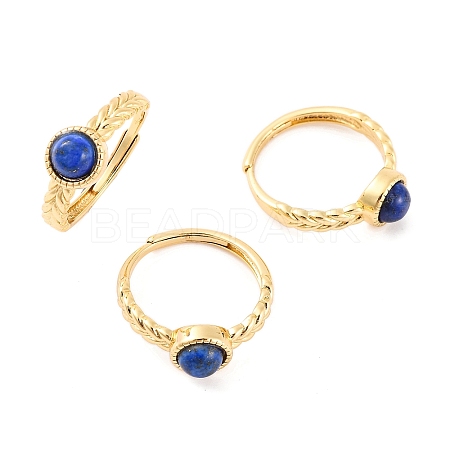 Round Natural Lapis Lazuli Adjustable Rings RJEW-Q817-03G-07-1