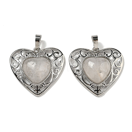 Natural Quartz Crystal Rock Crystal Peach Love Heart Pendants G-G158-01K-1