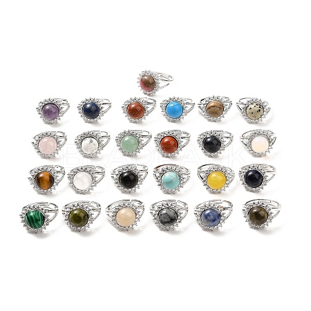 Natural & Synthetic Gemstone Adjustable Rings RJEW-P043-02P-1