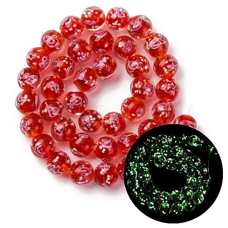 Luminous Handmade Glod Sand Lampwork Beads Strands LAMP-B028-03K-10mm-1