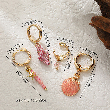 4Pcs Brass Glass Hoop Earring & Cuff Earring Sets FS-WG63380-02-1
