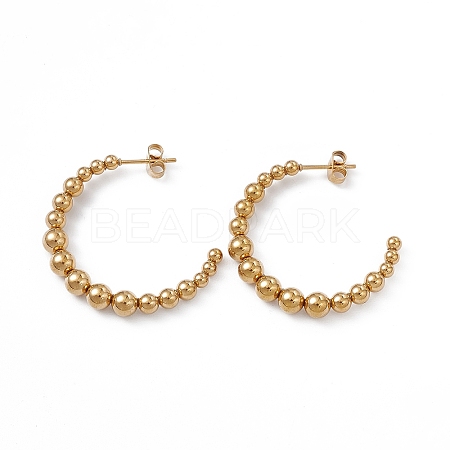 201 Stainless Steel Beaded C-shape Stud Earrings with 304 Stainless Steel Pins EJEW-B016-05B-G-1