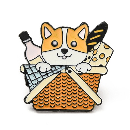 Puppy Dog in Basket Enamel Pin JEWB-I019-17EB-1