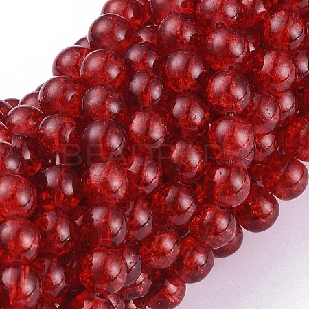 Red Crackle Glass Round Beads Strands X-CCG-Q001-8mm-13-1