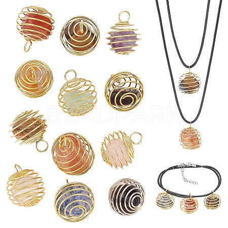   12Pcs 12 Style Iron Wrap-around Spiral Bead Cage Pendants IFIN-PH0001-59-1