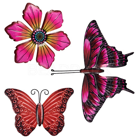 Crafans 3D 3Pcs 3 Style Butterfly & Flower Iron Ornaments AJEW-CF0001-12A-1