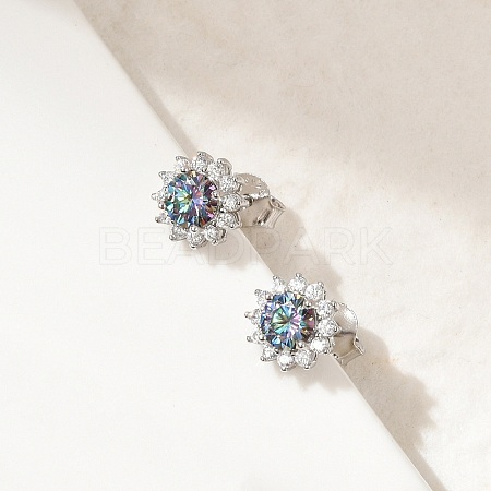 925 Sterling Silver Micro Pave Clear Cubic Zirconia Stud Earrings EJEW-U042-03P-1