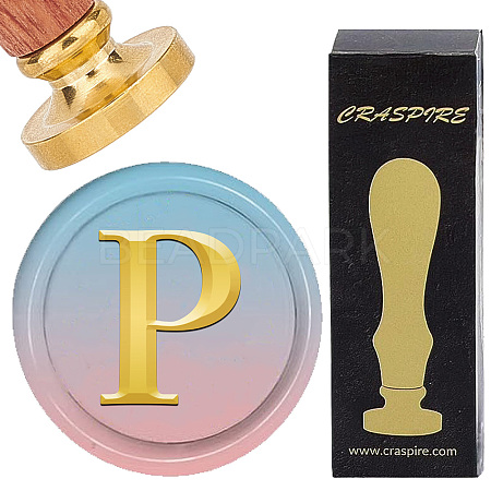 Brass Wax Seal Stamp with Wood Handle AJEW-WH0412-0311-1