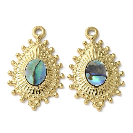 Teardrop 304 Stainless Steel Natural Paua Shell/White Shell Pendants Ion Plating(IP) STAS-U037-09G-02-1