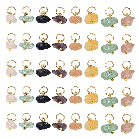 40Pcs 8 Styles Natural Rose Quartz & Amethyst & Lapis Lazuli & Amazonite & Red Agate & Green Aventurine & Sunstone & Topaz Jade Chip Charms PALLOY-JF04211-02-1