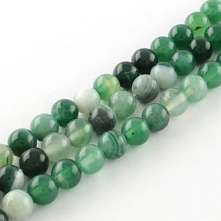 Dyed Natural Striped Agate/Banded Agate Round Bead Strands X-G-R342-8mm-06-1