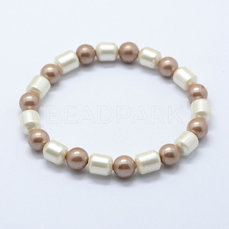 Shell Pearl Stretch Bracelets BJEW-K207-02A-1