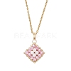 3Pcs 3 Colors Natural Rainbow Moonstone and Handmade Glass Beaded Rhombus Pendant 304 Stainless Steel Cable Chain Necklaces NJEW-MZ00124-3