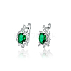 Elegant Silver Oval Earrings with Green Zirconia KV8304-1