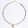 Stainless Steel Evil Eye Pendant Faceted Round Natural African Turquoise(Jasper) Beaded Necklaces for Women Ion Plating(IP) JF6983-2-1