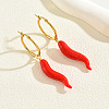 Vintage Stainless Steel Red Chili Hoop Earrings FZ6650-1