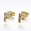 Brass Micro Pave Cubic Zirconia Ear Studs EJEW-S201-42F-2