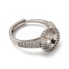 Round Brass Micro Pave Clear Cubic Zirconia Adjustable Ring Settings KK-D378-35P-3