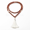 Natural Wood & Pearl Beads Mala Prayer Necklace NJEW-JN03756-1