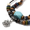 Natural Wooden & Synthetic Turquoise Polygon Double Layered Necklaces NJEW-P281-02AS-2