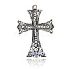 Antique Silver Tone Cross Alloy Rhinestone Big Pendants RB-J026-38AS-2