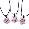 Adjustable Natural Rose Quartz Star Pendant Necklace NJEW-B086-03J-1