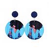 Dyed Printed Fashion Lady Wooden Dangle Stud Earrings EJEW-JE03221-03-1