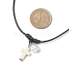 2Pcs 2 Colors Adjustable Dyed Synthetic Turquoise with Round Plastic Imitation Pearl Cross Pendant Black Waxed Polyester Cord Necklaces for Women NJEW-JN05384-4