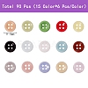 90 Pcs 15 Colors 4-Hole Handmade Lampwork Sewing Buttons BUTT-SZ0001-07-2