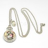 Alloy Porcelain Flat Round Pendant Necklace Pocket Watch WACH-N013-08-1