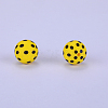 Printed Round with Polka Dots Pattern Silicone Focal Beads SI-JX0056A-154-1