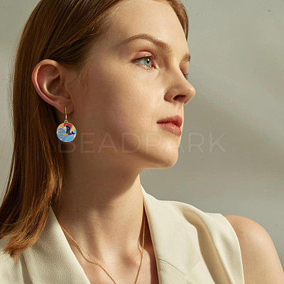 5 Pair 5 Style Golden Plated Alloy Enamel Planet Dangle Earrings with Iron Pins EJEW-AB00045-1