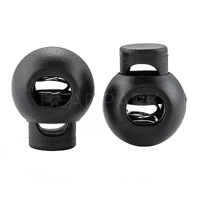 1-Hole Dyed Iron Spring Loaded Eco-Friendly Plastic Round Buckle Cord Toggle Lock Beans Stoppers for Sportwear Luggage Backpack Straps X-FIND-E004-60B-18mm-1