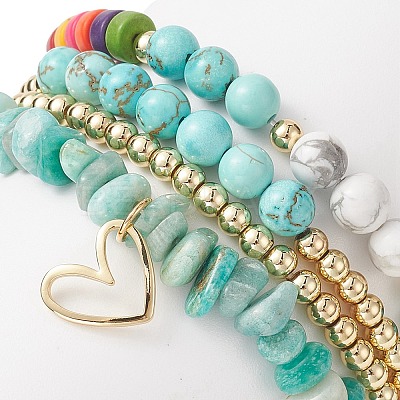 4Pcs 4 Style Natural & Synthetic Mixed Gemstone Chips & Heishi Beaded Stretch Bracelets Set BJEW-JB09922-1