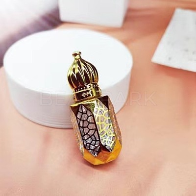 Crackle Pattern Arabian Style Glass Empty Roller Ball Bottle with Aluminum Lid PW-WG13124-07-1