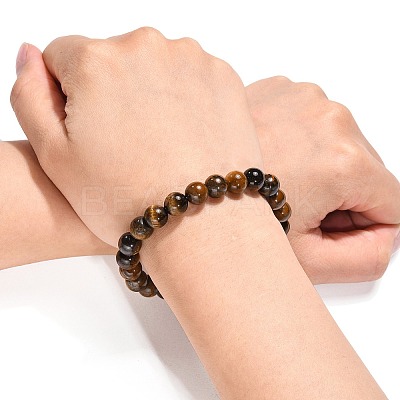 Natural Tiger Eye Beaded Stretch Bracelets B072-7-1