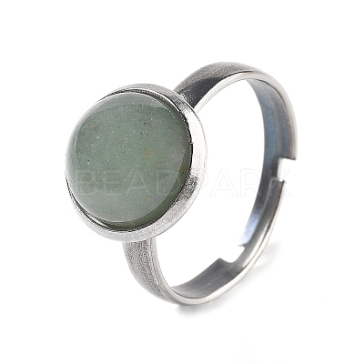 Half Round Natural Green Aventurine Finger Rings RJEW-M062-01P-40-1