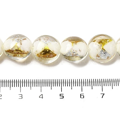 Handmade Gold Foil and Silver Foil Lampwork Flat Round Beads FOIL-C001-02G-1