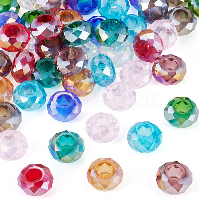 50Pcs 10 Colors Transparent Glass European Beads GPDL-TA0001-13-1