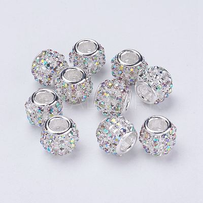 Silver Color Plated Alloy Grade A Rhinestone European Beads CPDL-J024-02S-1