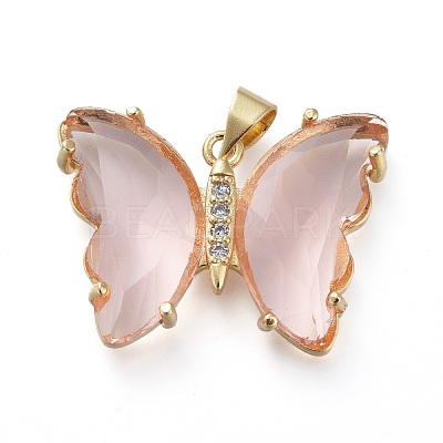 Brass Micro Pave Clear Cubic Zirconia Pendants ZIRC-P079-A01-05-1