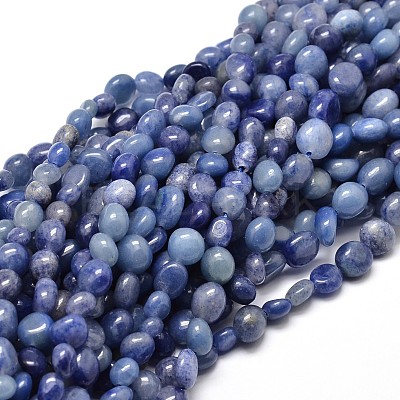 Natural Dyed & Heated Blue Aventurine Smooth Nuggets Beads Strands G-J335-34-1