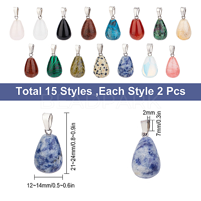 30Pcs 15 Colors Gemstone Pendants G-SC0001-40-1