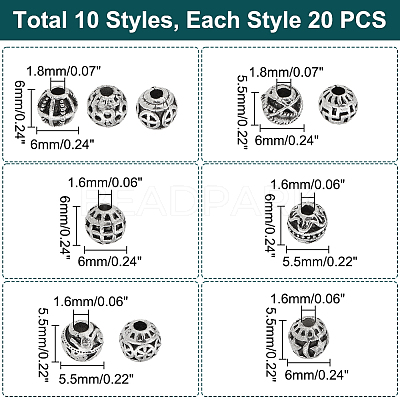 200Pcs 10 Style Tibetan Style Alloy Bead FIND-PH0008-49-1