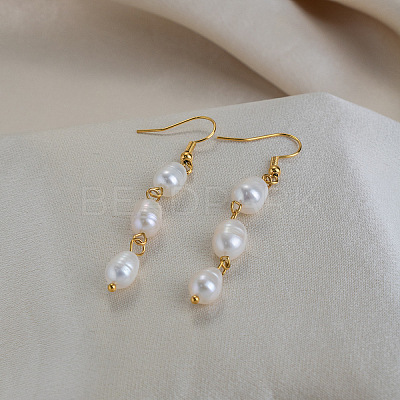 Freshwater Pearl 304 Stainless Steel Dangle Earrings for Women BV3455-1-1