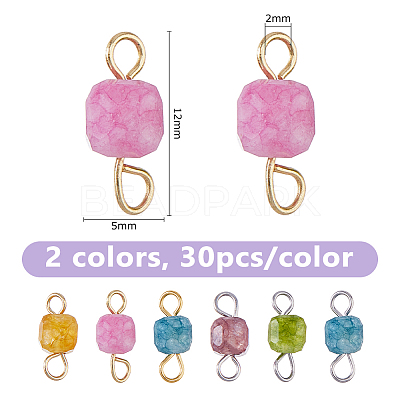 60Pcs 2 Colors Natural Colorful Tourmaline Faceted Table Cut Cube Links Connector Charms PALLOY-DC00043-1