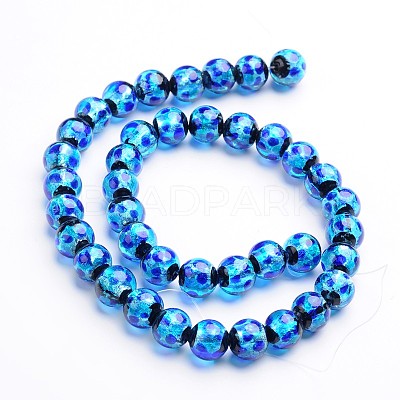 Glow in the Dark Luminous Style Handmade Silver Foil Glass Round Beads X-FOIL-I006-8mm-02-1