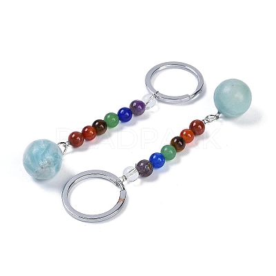 Natural Amazonite Round Beaded Keychain G-H076-01P-06-1