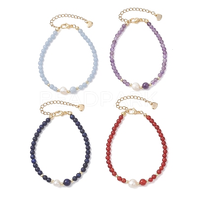 Natural Mixed Gemstone & Cultured Freshwater Pearl Beaded Bracelets for Women BJEW-JB13201-1