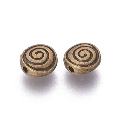 Tibetan Style Alloy Flat Round Carved Vortex Beads TIBEB-5437-AB-FF-1